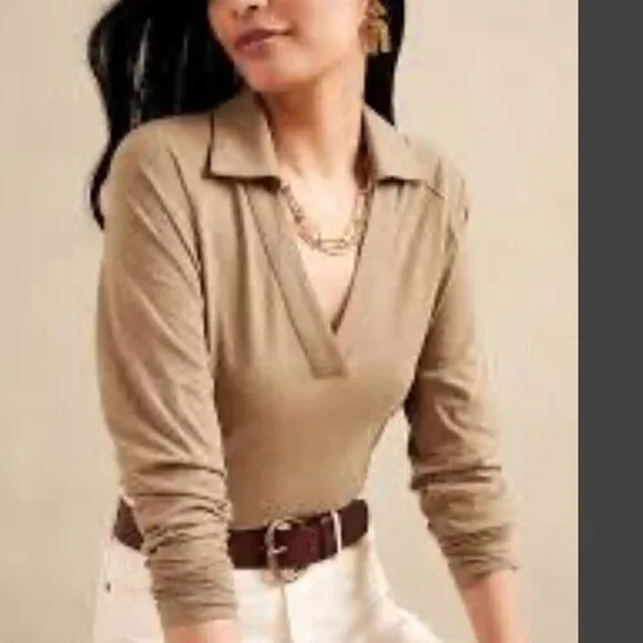 NWOT - Banana Republic Johnny Collar Polo in Whiskey Brown Size XL - Picture 1 of 9